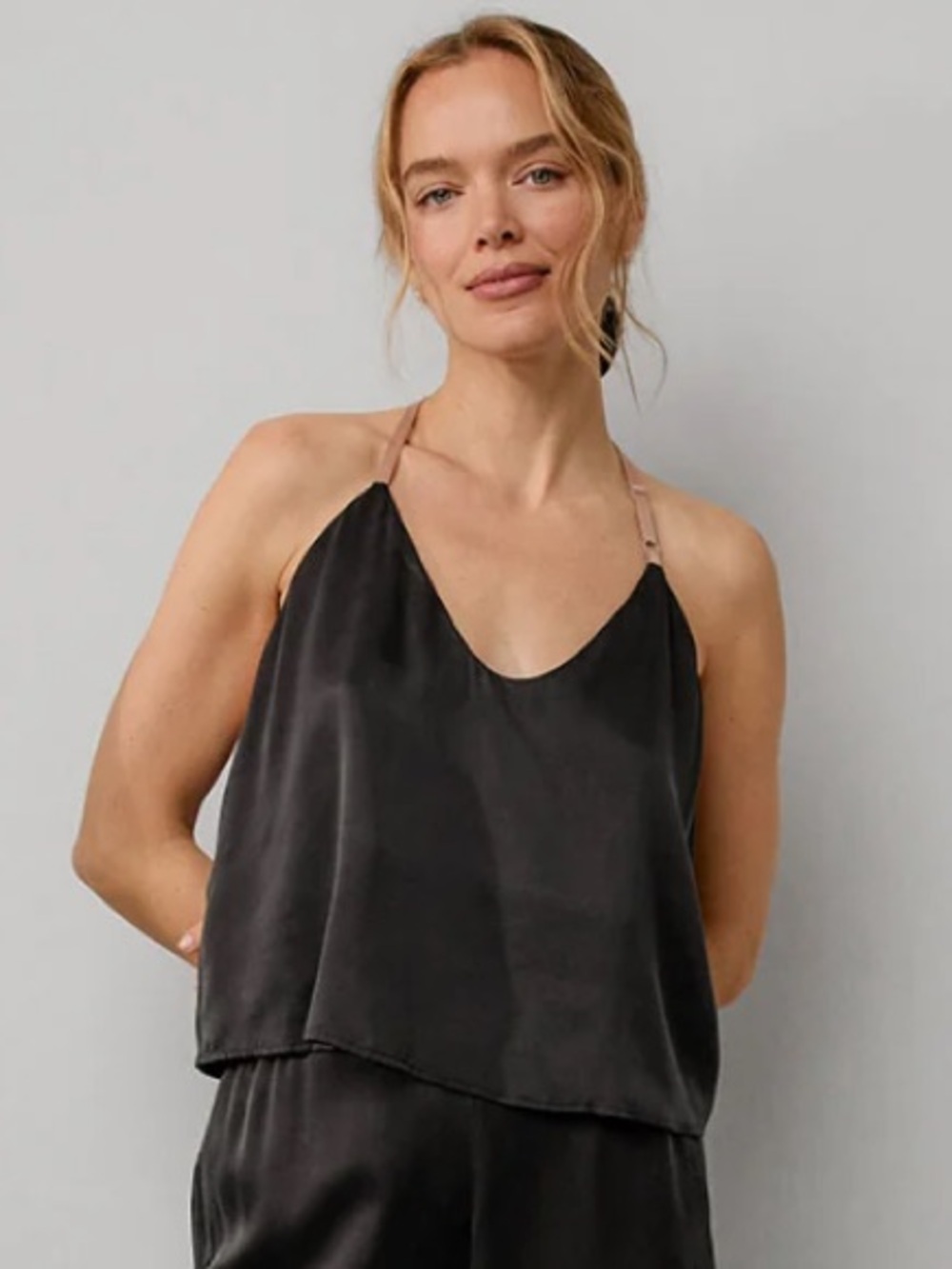 Lunya Washable Silk Cami Top Black Tan Size XS